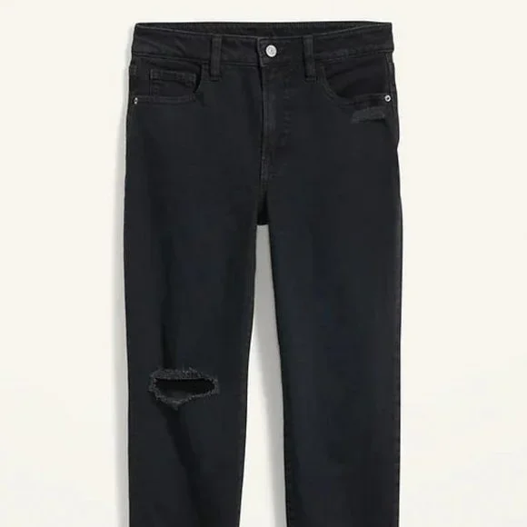 Old Navy High-Waisted O.G. Straight Ripped Black Ankle Jeans for Women New - Picture 5 of 6